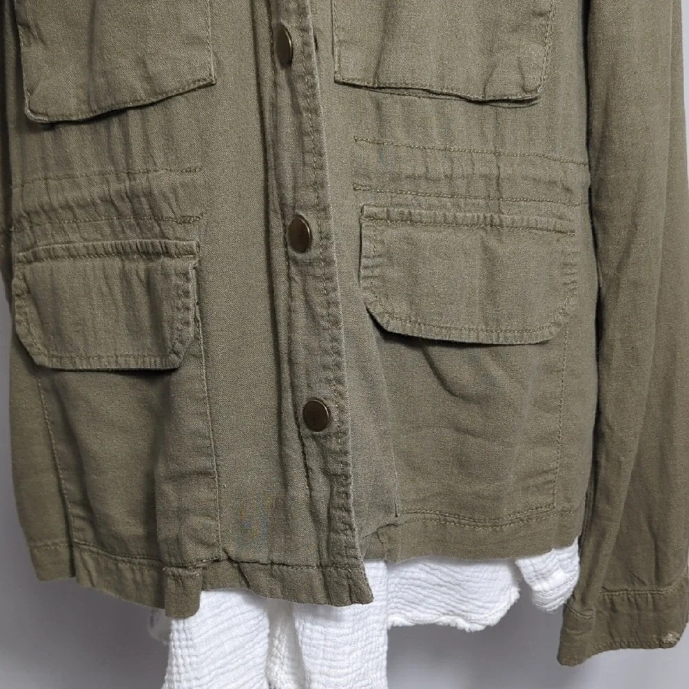 Vintage 90's Y2K Olive Green Military Style Utility‎ Jacket Chore Coat Linen XL